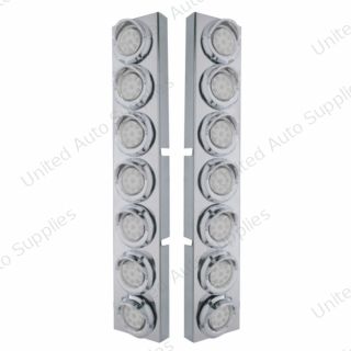 SS Front Air Cleaner Bracket With 14X 9 Amber LED 2" Reflector Lights & Visors For KW Trucks-Clear Lens
