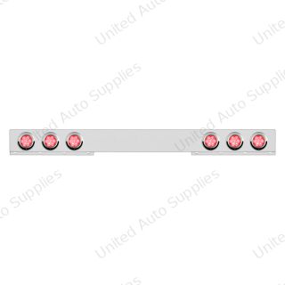Chrome 1 Piece Rear Light Bar With Six 7 LED 4" Reflector Lights & Visors - Red LED/Clear Lens