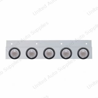 Stainless Top Mud Flap Plate With 5X 9 LED 2" Beehive Lights & Grommets - Red LED/Clear Lens (Each)