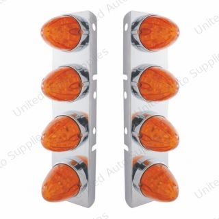 SS Front Air Cleaner Bracket With 8X 19 LED Watermelon Lights & Bezels For Peterbilt-Amber LED/Dark Amber Lens