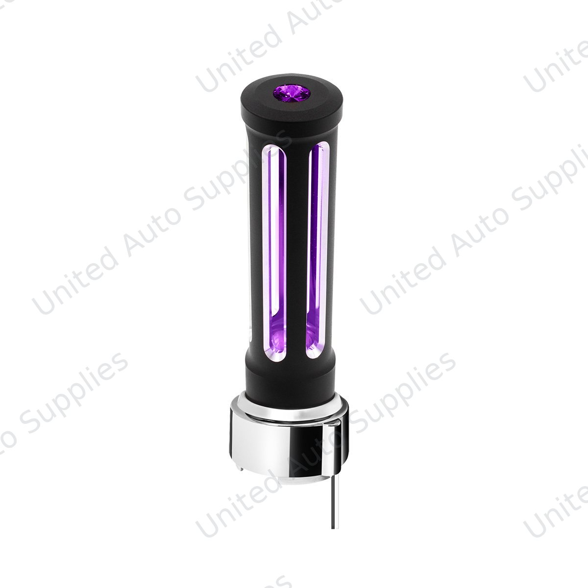 Thread-On Matte Black Sonoma Gearshift Knob With LED 9/10 Speed Adapter-Purple Crystal/Purple LED