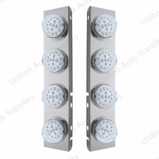SS Front Air Cleaner Bracket With 8X 17 Amber LED Dual Function Reflector Lights & SS Bezels For Peterbilt-Clear Lens