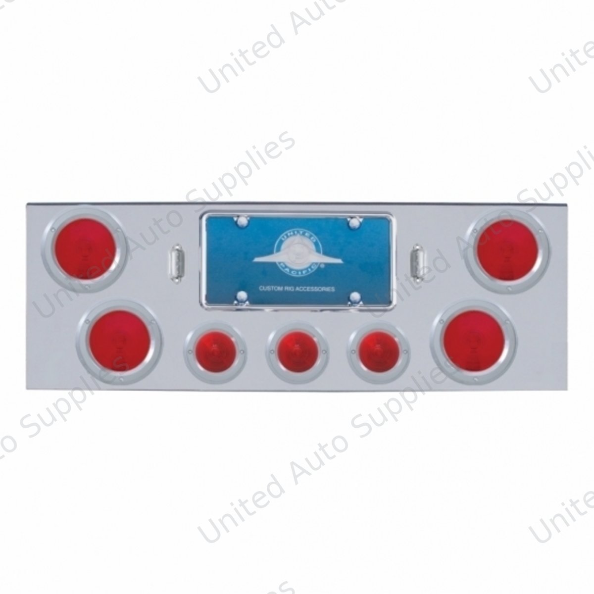 Chrome Rear Center Panel With Four 4" Lights & Three 2.5" Beehive Lights & Bezels