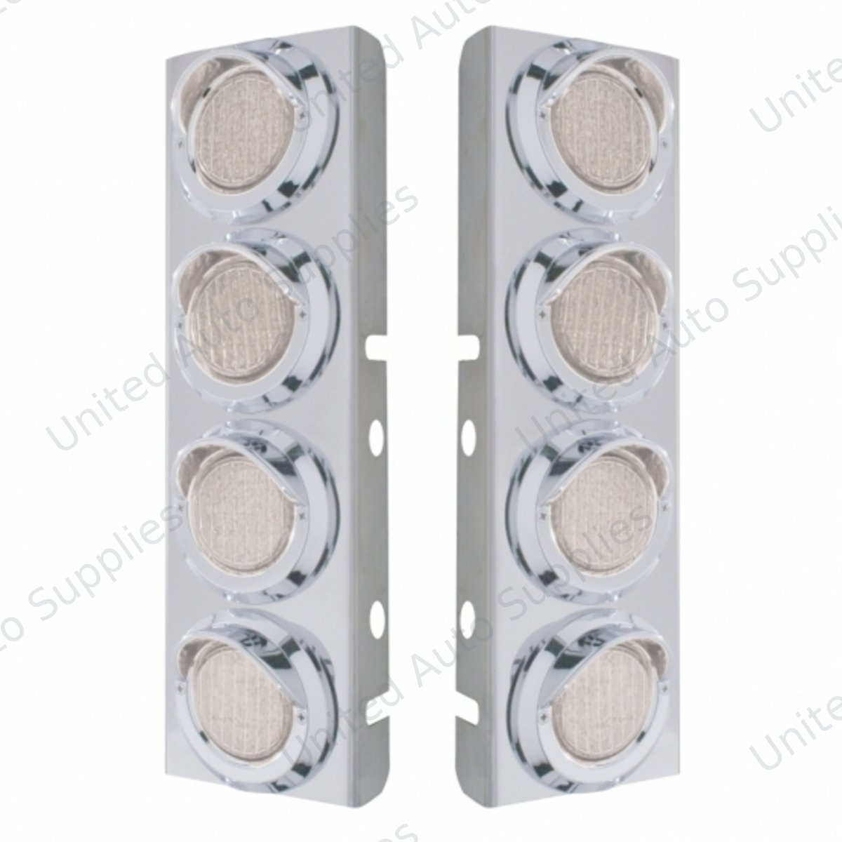 SS Front Air Cleaner Bracket With 8X 9 LED 2" Lights & Visors For Peterbilt-Amber LED/Clear Lens