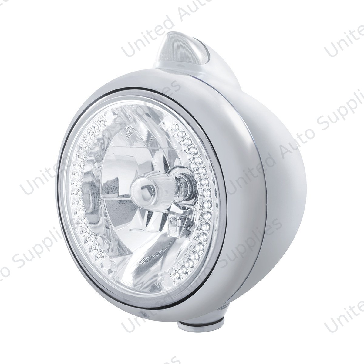 Chrome Guide 682-C Headlight H4 With White LED & Original Style LED Signal - Clear Lens