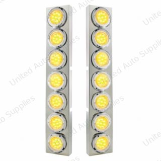 SS Front Air Cleaner Bracket With 14X 9 LED 2" Lights & Bezel For KW Trucks -Amber LED/Clear Lens