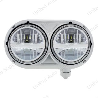 Headlight Assembly With 304 SS Housing & LED Headlights With Chrome Inner Bar For Peterbilt 359 - Passenger