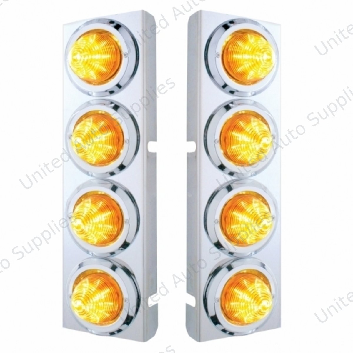 SS Front Air Cleaner Bracket With 8X 9 LED 2" Beehive Lights & Bezels For Peterbilt-Amber LED & Lens