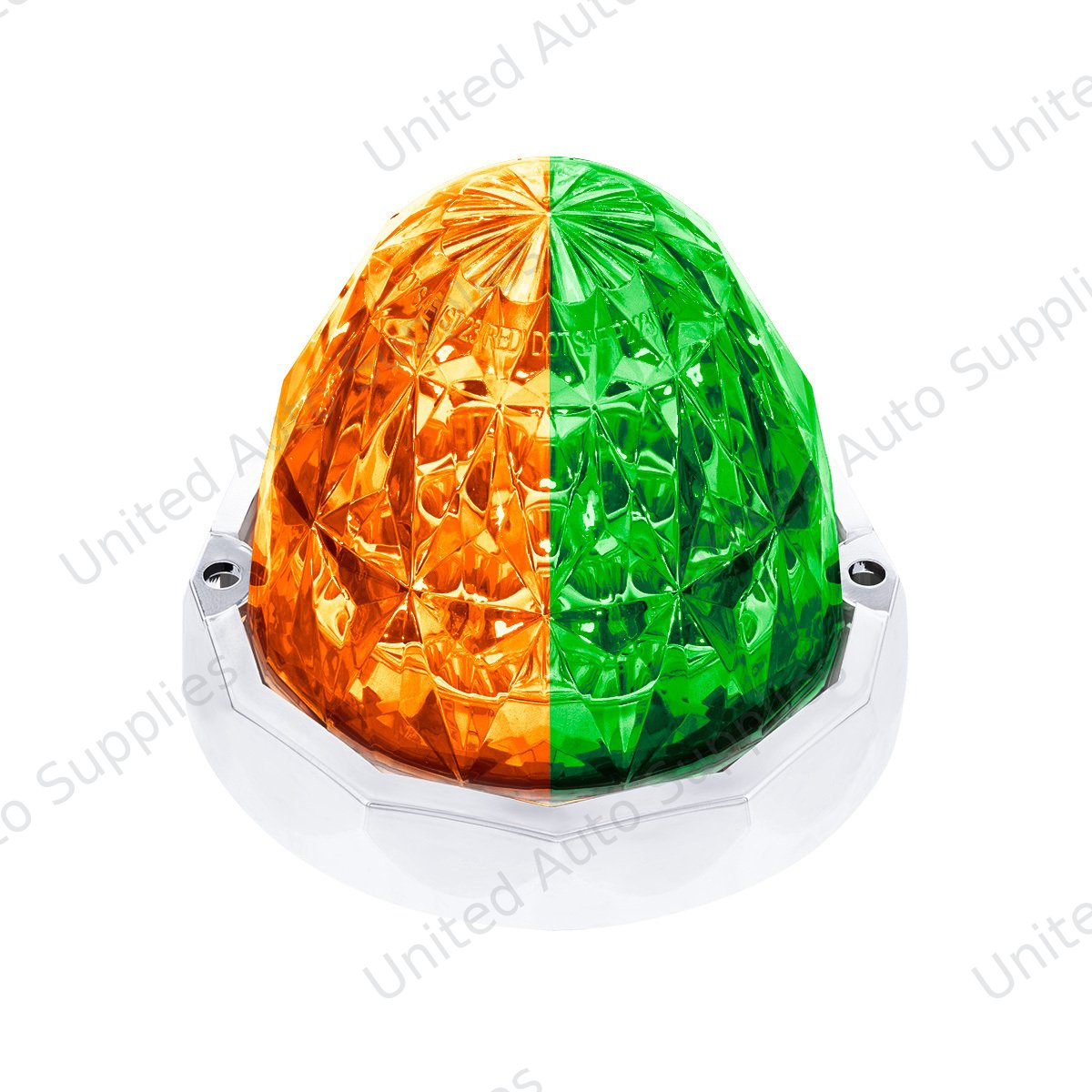 Double Fury 19 LED Dual Function Crystal Watermelon Light With Chrome Bezel-Amber & Green LED/Clear Lens