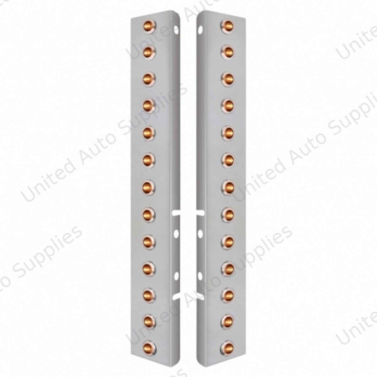 SS Front Air Cleaner Bracket With 26X 3 Amber LED Dual Function 3/4" Mini Lights & SS Bezels For Peterbilt-Amber Lens