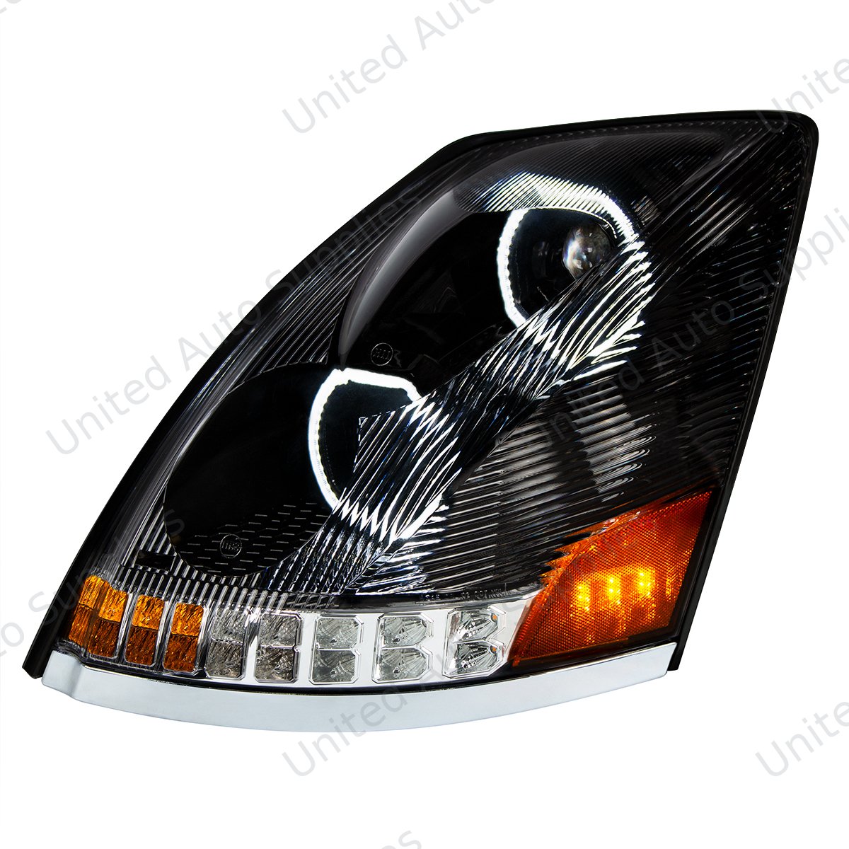 Black 10 LED Headlight For 2003-2017 Volvo VN/VNL - Driver Side