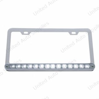 Chrome License Plate Frame With 14 LED 12" Light Bar - White LED/Clear Lens