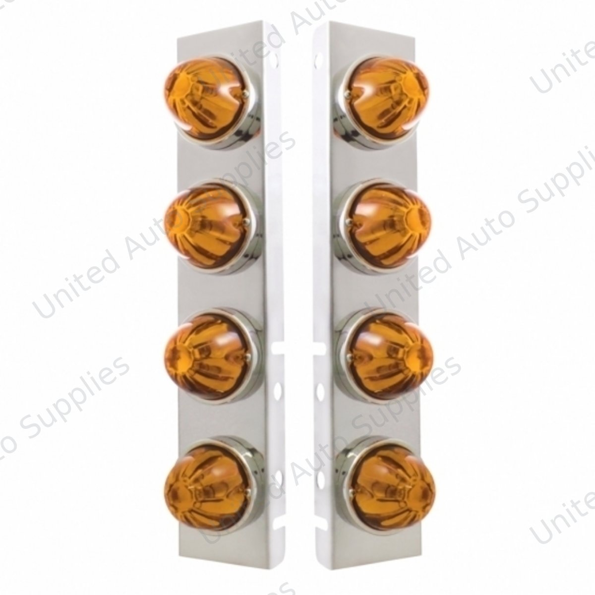 SS Front Air Cleaner Bracket With 8X Glass Watermelon Lights & SS Bezels For Peterbilt-Amber Lens