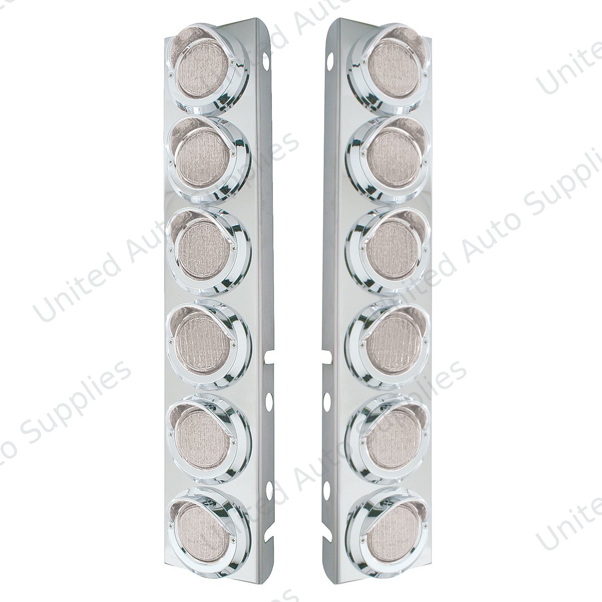 SS Front Air Cleaner Bracket With 12X 9 LED 2" Lights & Visors For Peterbilt-Amber LED/Clear Lens