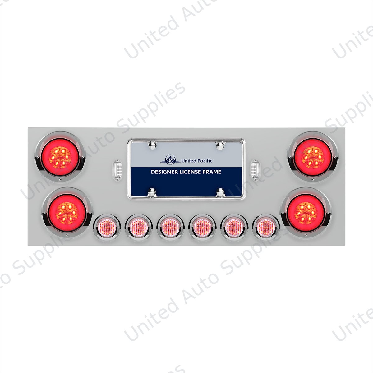 SS Rear Center Panel With 4X 21 LED 4" GloLight & 6X 9 LED 2" Lights & Visors-Red LED/Clear Lens