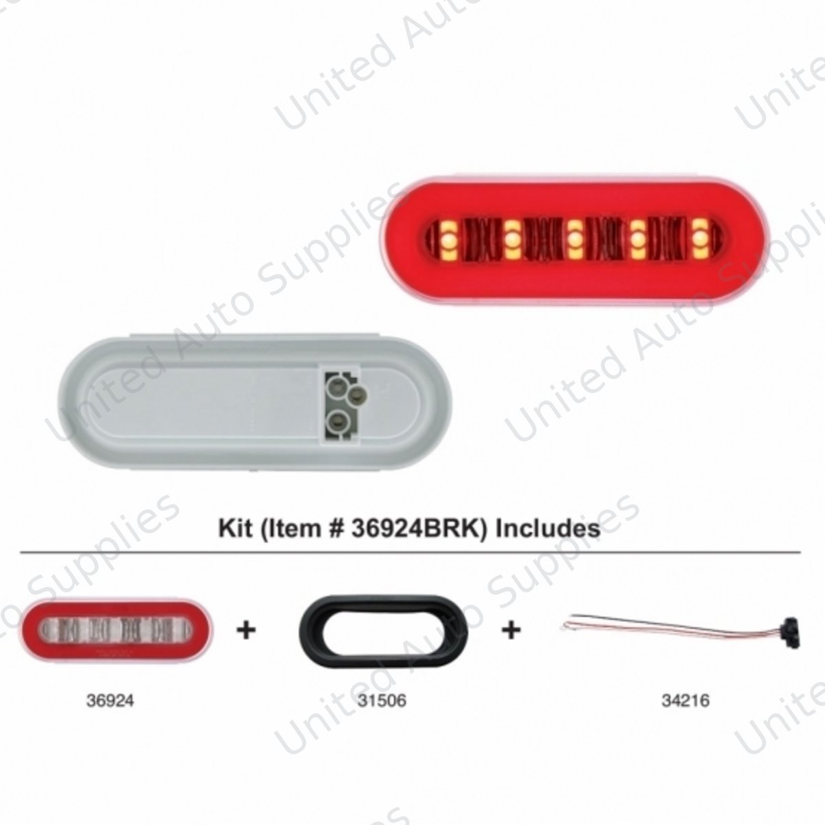 GloLight 22 LED 6" Oval Stop/Turn/Tail Light With Red Halo Insert Design - Red LED/Clear Lens (Kit)