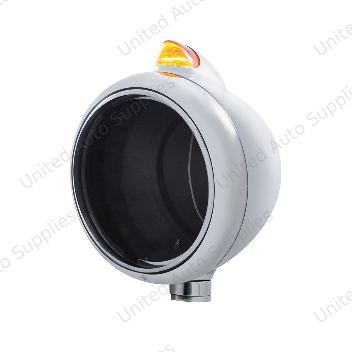 Stainless Steel Guide 682-C Headlight No Bulb & Original Style LED Signal-Amber Lens