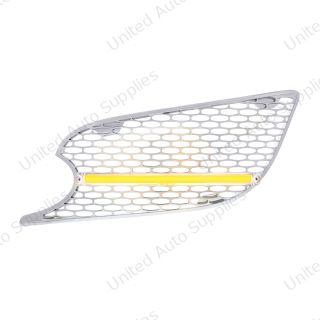 Chrome Air Intake Grille With LED GloLight For 2012-2021 Peterbilt 579 (Driver) - Amber LED/Clear Lens