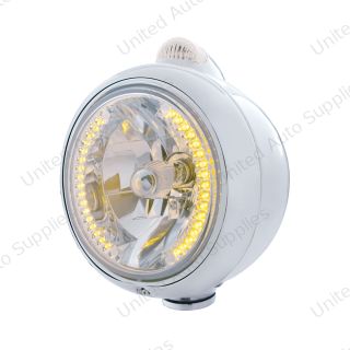 Stainless Steel Guide 682-C Headlight H4 With Amber LED & Dual Mode LED Signal-Clear Lens