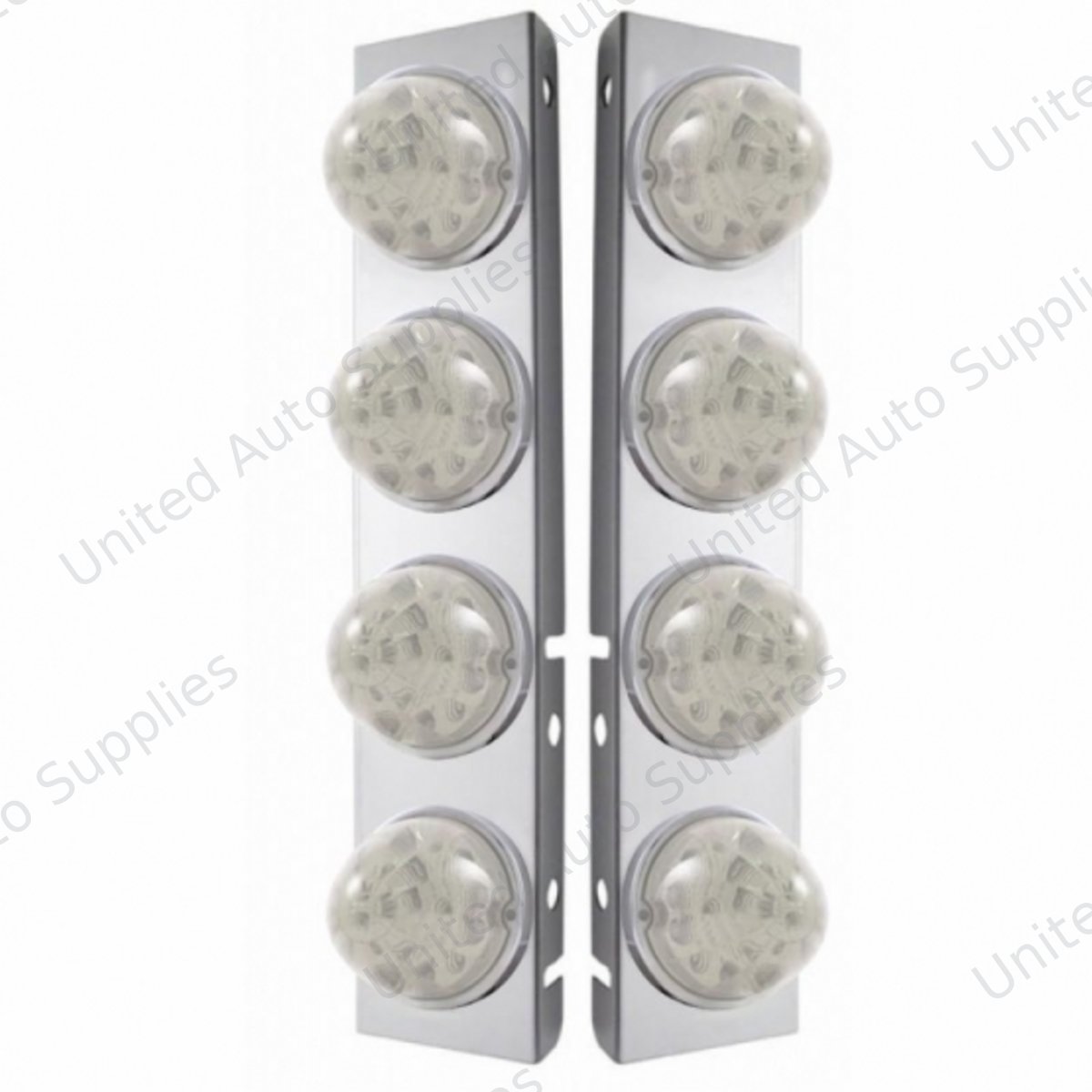 SS Front Air Cleaner Bracket W/8X 17 Amber LED Refl. Watermelon Lights & SS Bezels For Peterbilt-Clear Lens (Pair)