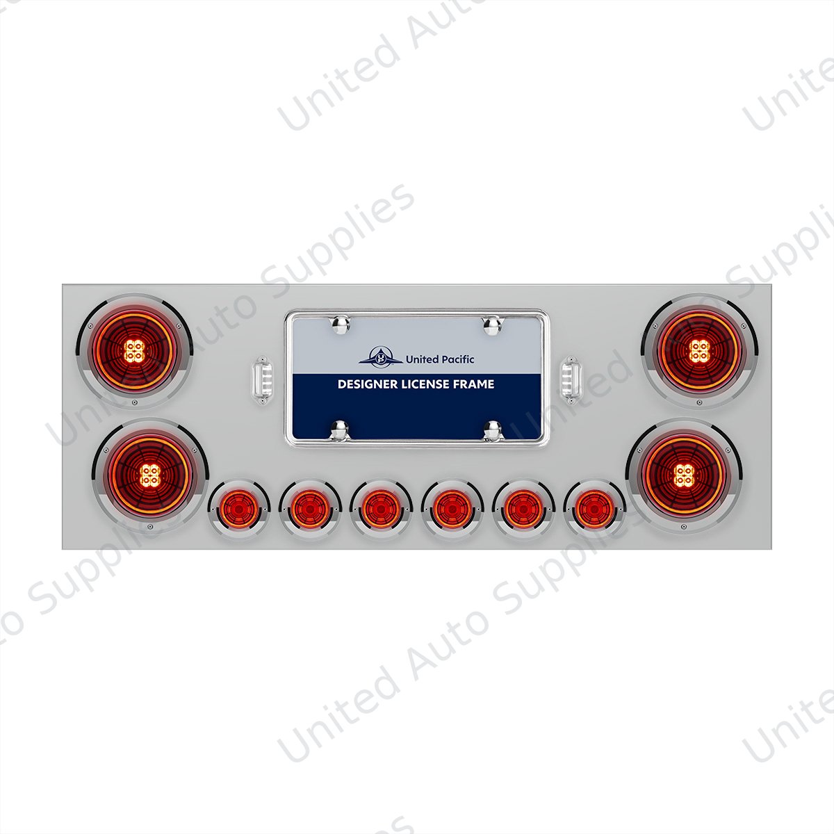 SS Rear Center Panel With Four 13 LED 4" Abyss Light & Six 4 LED 2" Lights & Bezels-Red LED/Red Lens