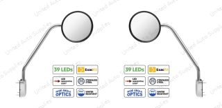 SS Hood Mirror Assembly W/ Sequential LED Turn Signal For 2013-2021 Kenworth T680 & Peterbilt 579 - Driver and Passenger (2pcs)