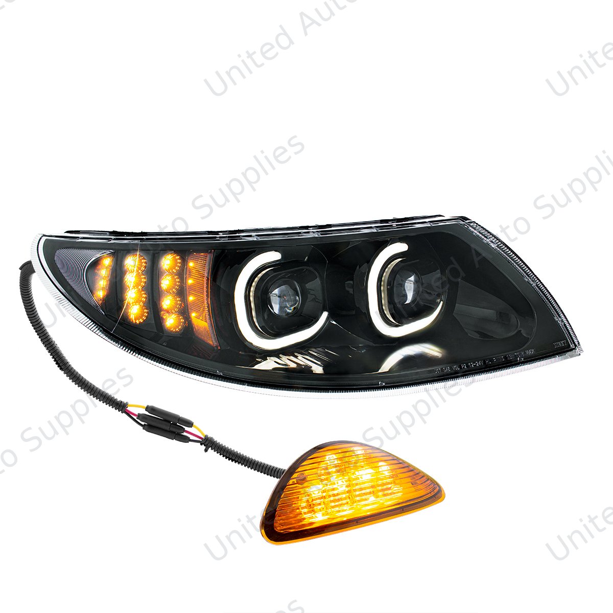 Black LED Projector Headlight With Rear Facing Turn Signal For International Durastar 2002-2018 - Passenger
