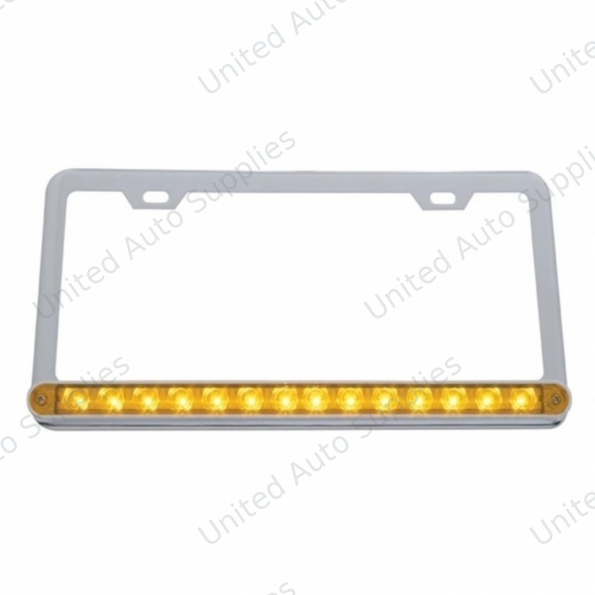 Chrome License Plate Frame With 14 LED 12" Light Bar - Amber LED/Amber Lens