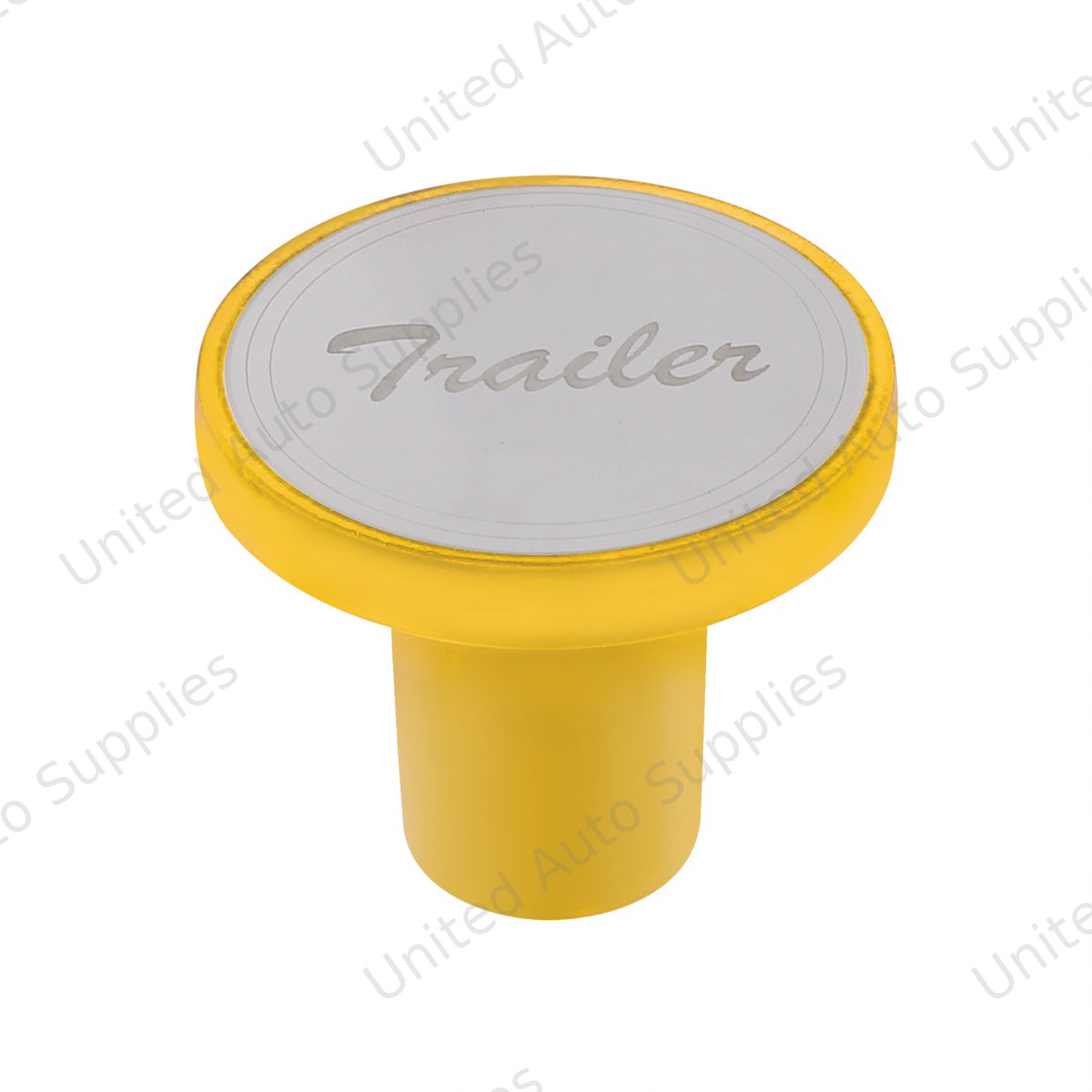 Aluminum Screw-On Air Valve Knob With Stainless Trailer Plaque - Electric Yellow
