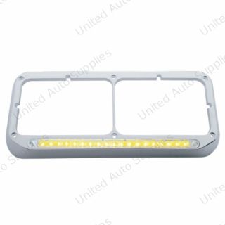 Chrome Rectangular Dual Headlight Bezel With 19 LED Light Bar - Amber LED/Clear Lens