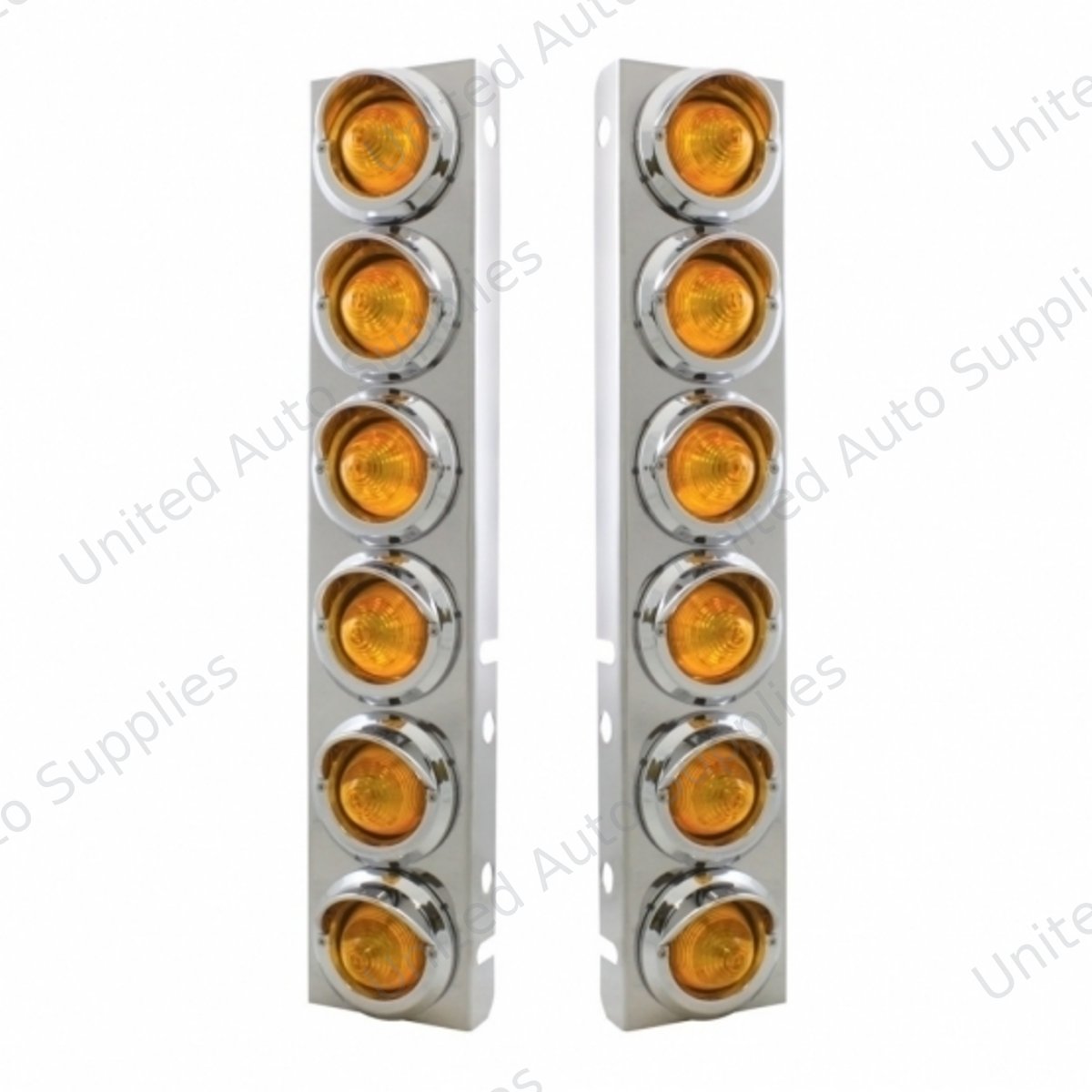 SS Front Air Cleaner Bracket With 12X 9 LED 2" Beehive Lights & Visors For Peterbilt-Amber LED & Lens