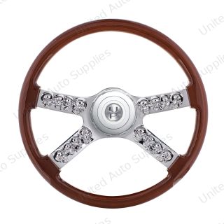 18" Skull Steering Wheel With Hub & Horn Button Kit For Peterbilt (2003+) & Kenworth (2003+)