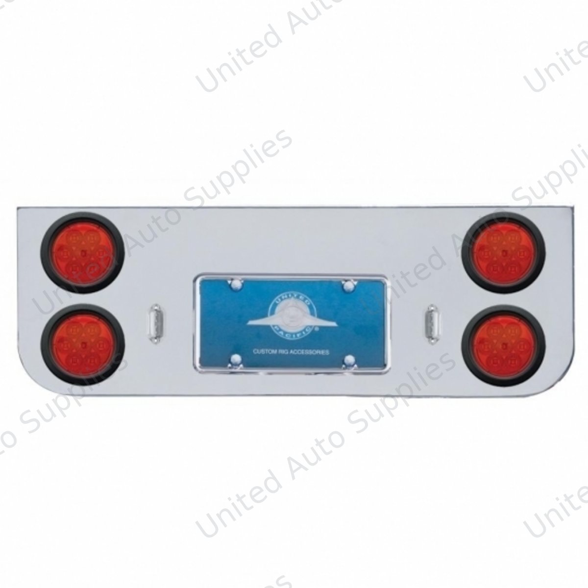 Chrome Rear Center Panel With Four 7 LED 4" Reflector Lights & Grommets - Red LED/Red Lens