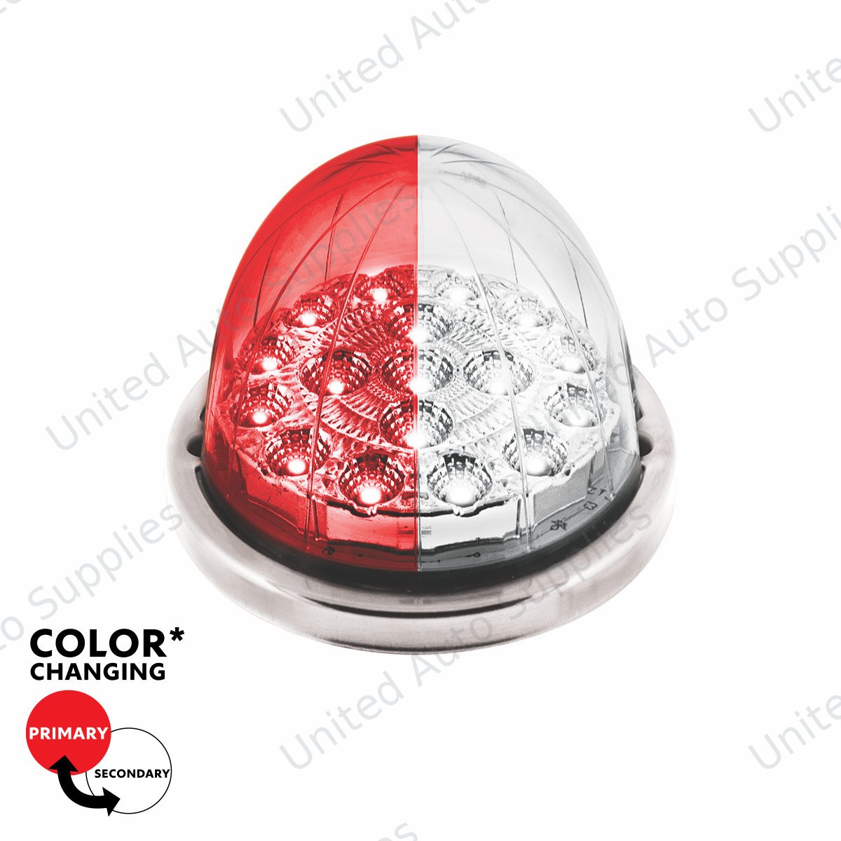 17 LED Watermelon Double Fury Light Flush Mount Kit With Low Profile SS Bezel - Red & White LED/Clear Lens