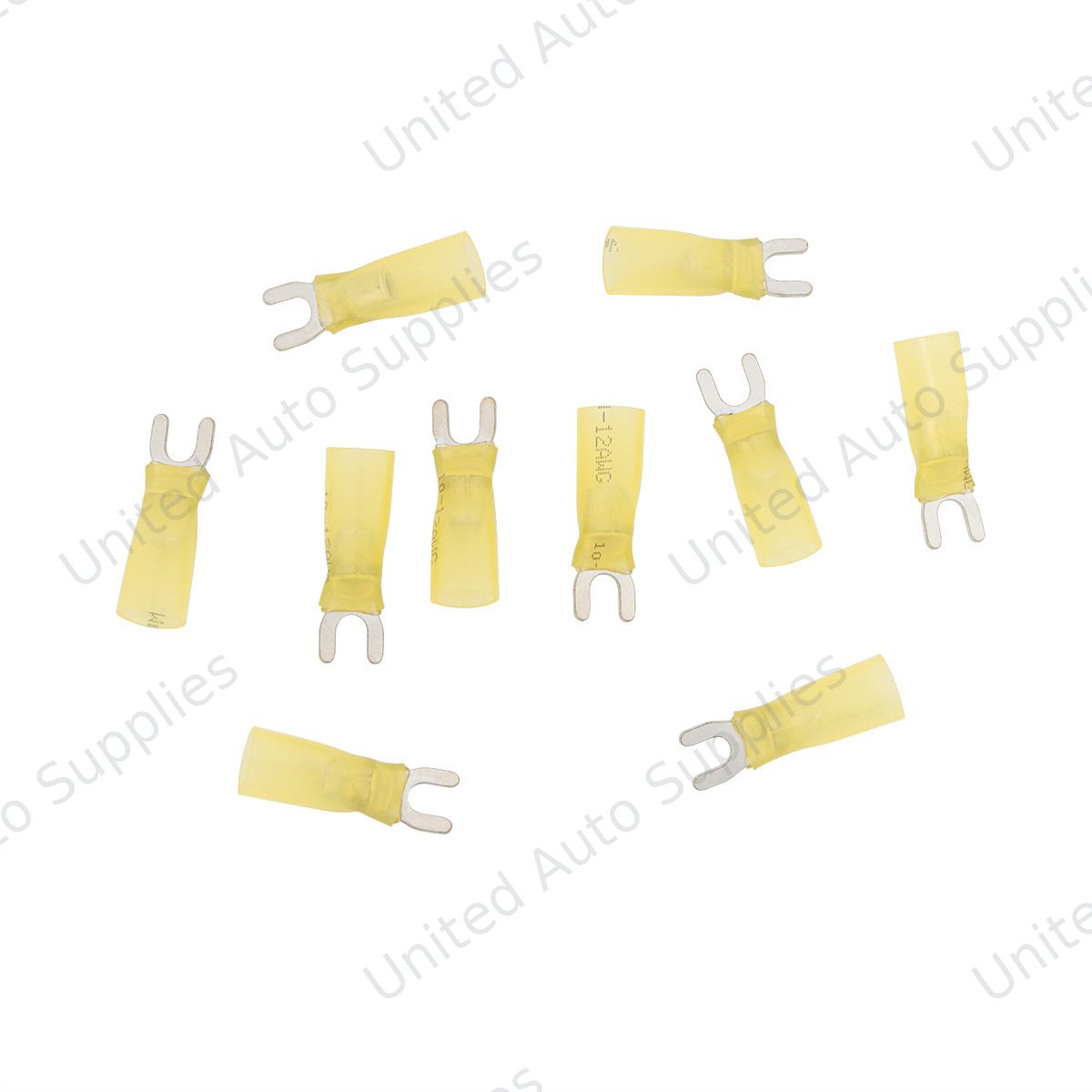 12-10 AWG #8 Stud CS Heat Shrink Spade Terminal - Yellow (10-Pack)