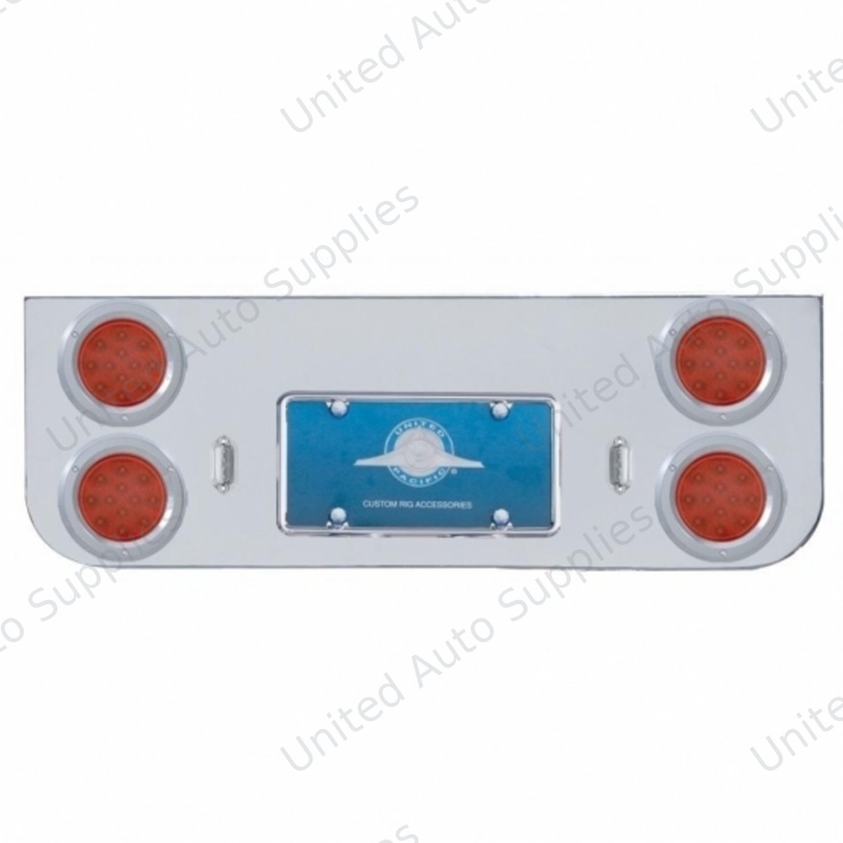Chrome Rear Center Panel With Four 12 LED 4" Reflector Lights & Bezels - Red LED/Red Lens