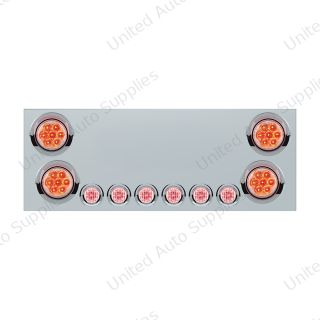 SS Rear CP With 4X 7 LED 4" Reflector Lights & 6X 9 LED 2" Lights & Visors (No LP Holes)-Red LED/Clear Lens