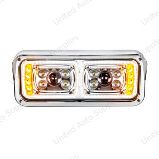 10 High Power LED "Chrome" Projection Headlight With LED Turn Signal & Position Light Bar - Driver