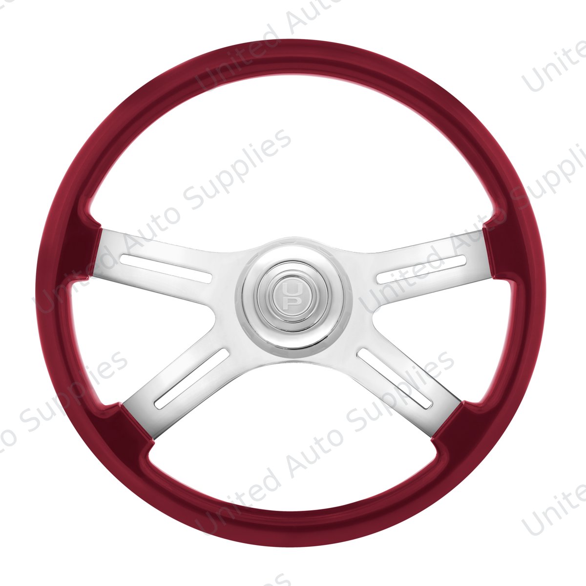 18" Candy Color 4 Spoke Steering Wheel With Chrome Horn Bezel And Horn Button-Candy Red