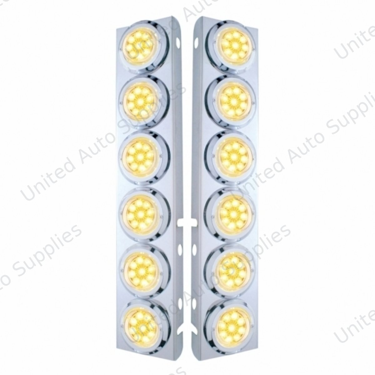 SS Front Air Cleaner Bracket With 12X 9 LED 2" Reflector Lights & Bezels For Peterbilt-Amber LED/Clear Lens