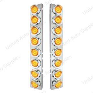 SS Front Air Cleaner Bracket With 16X 9 LED 2" Lights & Visors For Peterbilt-Amber LED & Lens