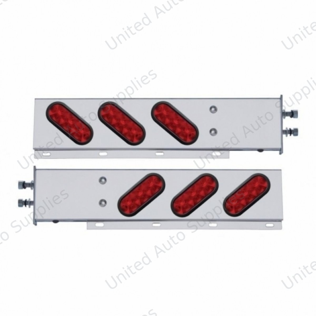 2.5" Bolt Pattern SS Spring Loaded Bar With 6 Oval 10 LED Lights -Red LED & Lens (Pair)