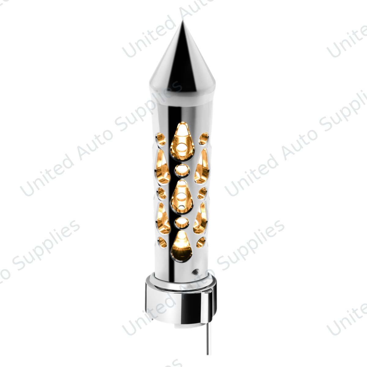 Brooklyn Spike Gearshift Knob With LED 9/10 Speed Adapter - Chrome/Amber LED