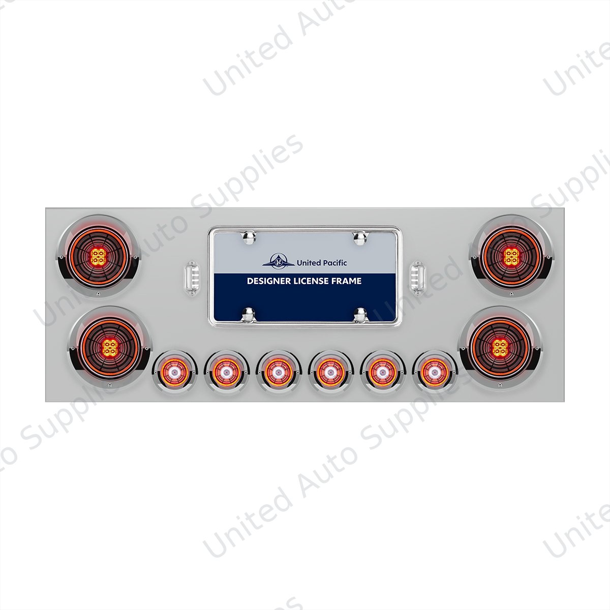 SS Rear Center Panel With Four 13 LED 4" Abyss Light & Six 4 LED 2" Lights & Visors-Red LED/Clear Lens