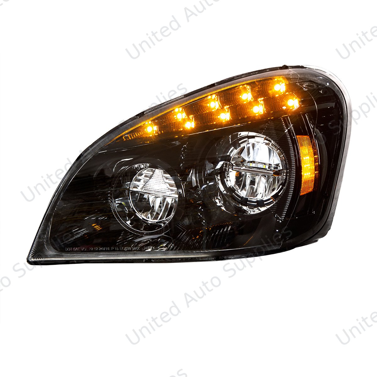 Black LED Headlight For 2008-2017 Freightliner Cascadia - Driver