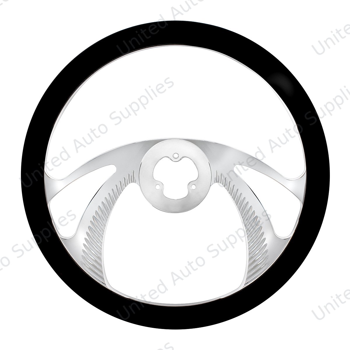 18" Chrome Aluminum "Scorpion" Style Steering Wheel With Black Leather Rim