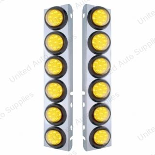 SS Front Air Cleaner Bracket With 12X 9 LED 2" Reflector Lights For Peterbilt-Amber LED & Lens