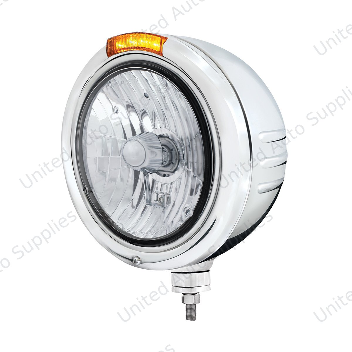 Stainless Steel Classic Embossed Stripe Headlight Crystal H4 & Dual Mode LED Signal-Amber Lens