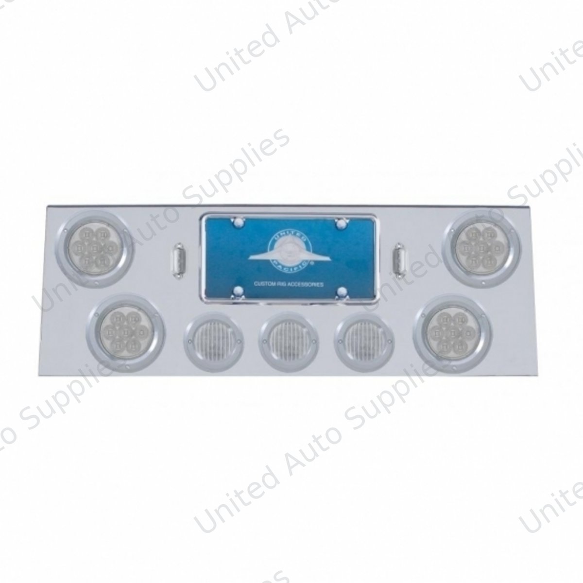 SS Rear Center Panel With 4X 7 LED 4" Reflector Lights & 3X 13 LED 2.5" Lights -Red LED/Clear Lens