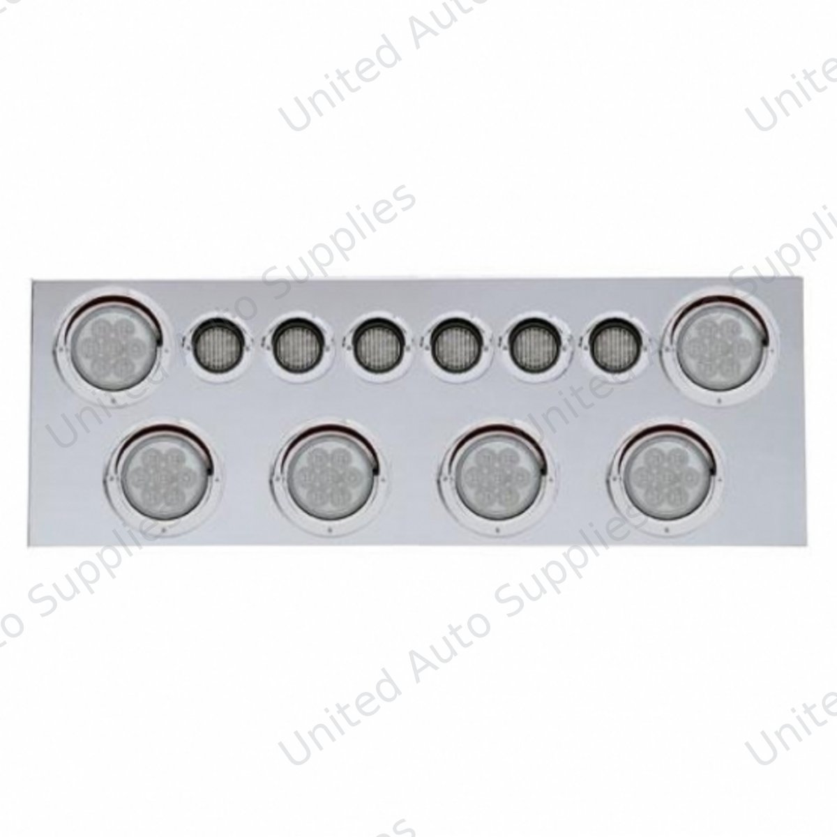 SS Rear Center Panel With 6X 7 LED 4" Reflector Lights & 6X 9 LED 2" Lights & Visors -Red LED/Clear Lens